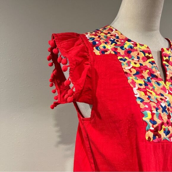 Clearance!!! Kirundo Red embroidered a-line mini Dress size medium - Picture 2 of 14